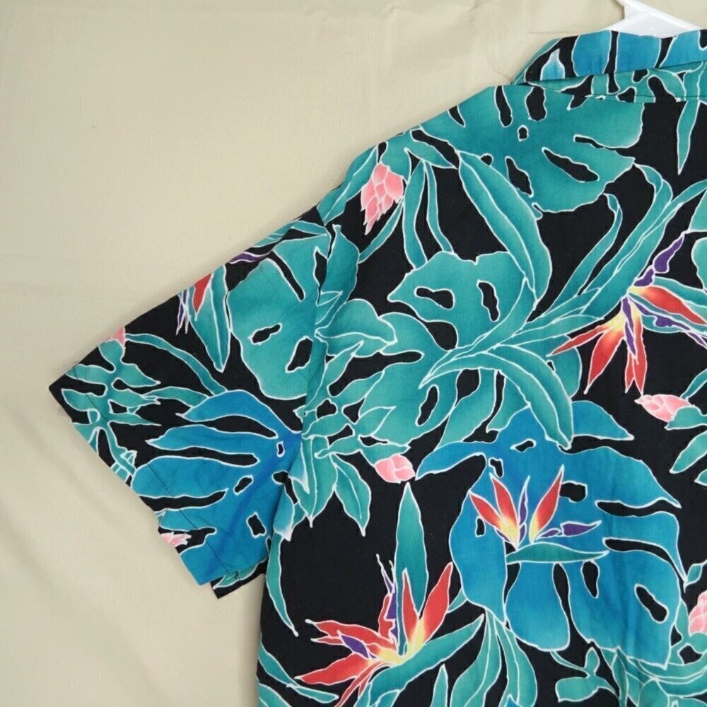 VTG Hilo Hattie The Hawaiian Original Shirt Blue Floral Cotton Retro Men's Large - Picture 8 of 13